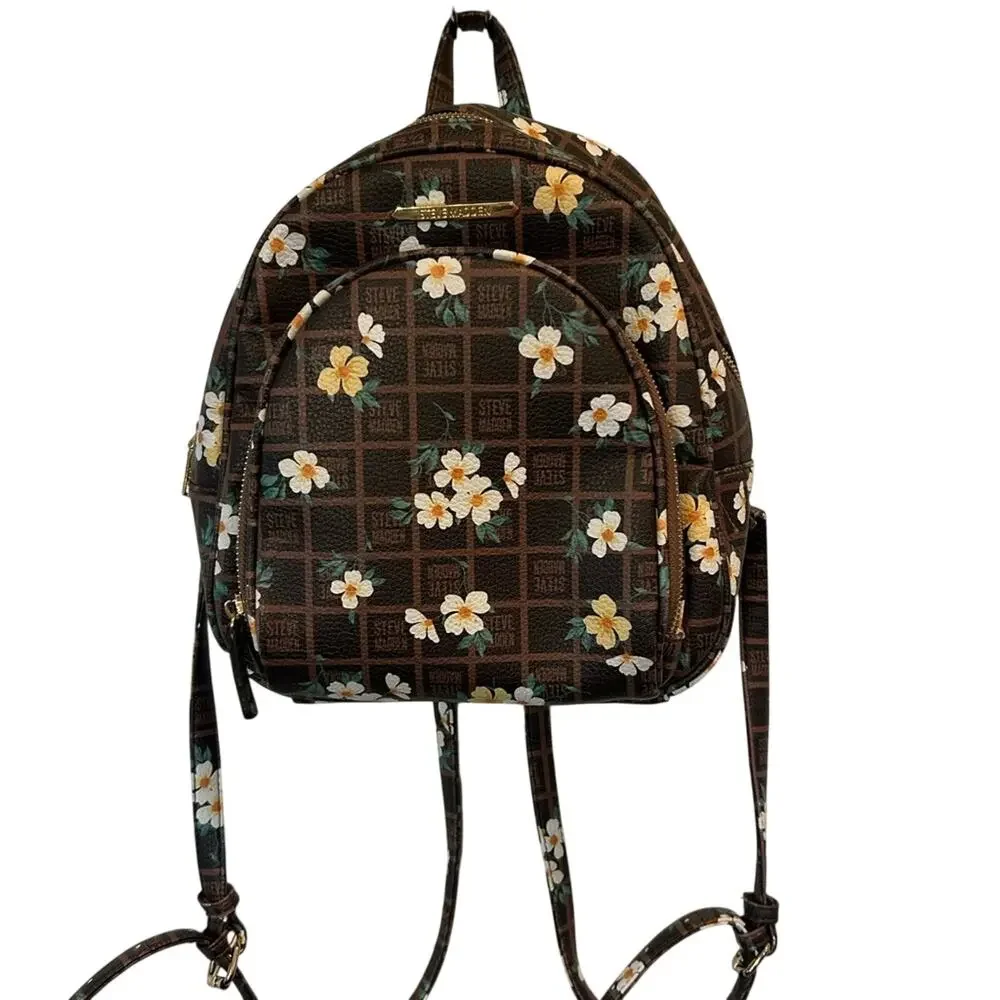 Steve Madden Brown Logo Daisy Floral Mini Backpack